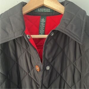 Ralph Lauren black quilted coat red lining- marked small, fits like xs